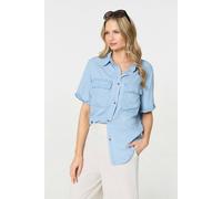 Izabel London Short Sleeve Boxy Pocket Detail Shirt - Light Blue - 10