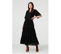 Izabel London Short Sleeve Crochet Maxi Dress - Black - 14