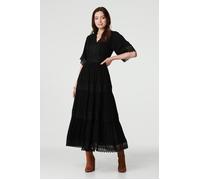 Izabel London Short Sleeve Crochet Maxi Dress - Black - 16