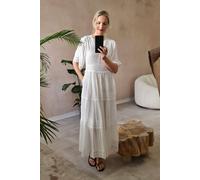 Izabel London Women's Short Sleeve Crochet Maxi Dress in White | Size: 14 Izabel London White 14