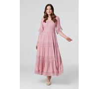 Izabel London Short Sleeve Crochet Maxi Dress - Pink - 18