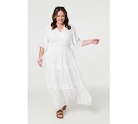 Izabel London Short Sleeve Crochet Maxi Dress - White - 8