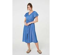 Izabel London Short Sleeve Drawstring Waist Midi Dress - Blue - 10