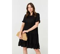 Izabel London Short Sleeve Frilled Short Smock Dress - Black - 16