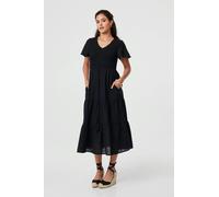 Izabel London Smocked Flared Sleeve Tiered Midi Dress - Black - 10