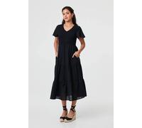 Izabel London Smocked Flared Sleeve Tiered Midi Dress In Black Black