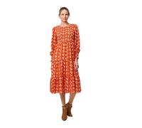 Izabel London Printed Long Puff Sleeve Midi Smock Dress for Women UK with a Shirred top and a Tiered Skirt.