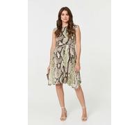 Izabel London Snake Print Boat Neck Hanky Hem Short Dress In Green Green 8