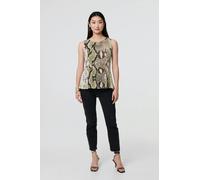 Izabel London Women's Snake Print Sleeveless Curve Hem Top in Green | Size: 12 Izabel London Green 12