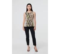 Izabel London Snake Print Sleeveless Curve Hem Top In Green Green 12