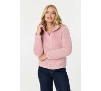 Izabel London Soft Texture Zip Front High Neck Fleece - 10 - Pink