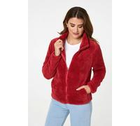 Izabel London Soft Texture Zip Front High Neck Fleece - 12 - Coral