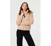 Izabel London Soft Texture Zip Front High Neck Fleece - 16 - Beige