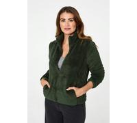 Izabel London Soft Texture Zip Front High Neck Fleece - 8 - Khaki