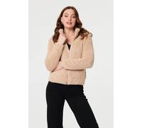 Izabel London Soft Texture Zip Front High Neck Fleece - 18 - Beige