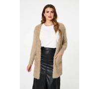 Izabel London Soft Textured Longline Open Cardigan - 16/18 - Beige