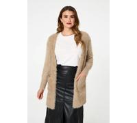 Izabel London Women's Soft Textured Longline Open Cardigan in Beige | Size: 8-10 Izabel London Beige 8-10