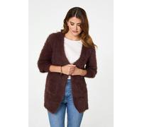 Izabel London Women's Soft Textured Longline Open Cardigan in Brown | Size: 8-10 Izabel London Brown 8-10