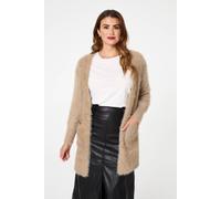 Izabel London Women's Soft Textured Longline Open Cardigan in Beige | Size: 8-10 Izabel London Beige 8-10