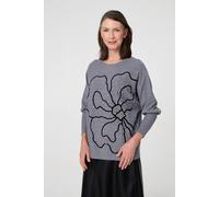 Izabel London Sparkle Floral Trim Batwing Sleeve Top In Grey Grey