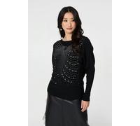 Izabel London Sparkle Front Batwing Sleeve Jumper - S - Black