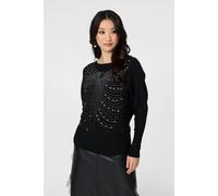 Izabel London Women's Sparkle Front Batwing Sleeve Jumper in Black | Size: XL Izabel London Black XL