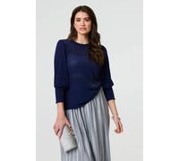 Izabel London Sparkly 3/4 Puff Sleeve Mesh Top In Blue Blue 8