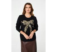 Izabel London Sparkly Bow Detail Long Sleeve Jumper - 16 - Black