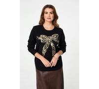 Izabel London Sparkly Bow Detail Long Sleeve Jumper - 18 - Black