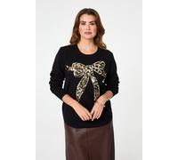 Izabel London Women's Sparkly Bow Detail Long Sleeve Jumper in Black | Size: 14 Izabel London Black 14