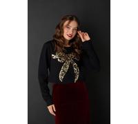 Izabel London Sparkly Bow Detail Long Sleeve Jumper - 18 - Black