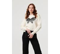 Izabel London Women's Sparkly Butterfly Detail Relaxed Jumper in White | Size: Large Izabel London White L