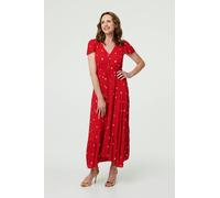 Izabel London Sparkly Cap Sleeve Tassel Tie Maxi Dress - Red - 8