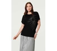 Izabel London Sparkly Detail Relaxed T-Shirt - 16 - Black