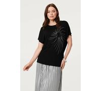 Izabel London Sparkly Detail Relaxed T-Shirt - 14 - Black