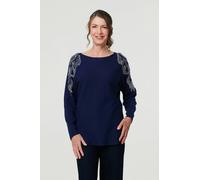 Izabel London Women's Sparkly Embellished Long Sleeve Knit Top in Blue | Size: 10 Izabel London Blue 10