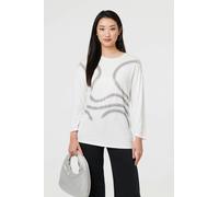 Izabel London Sparkly Embellished Long Sleeve Top - L - White