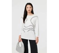 Izabel London Sparkly Embellished Long Sleeve Top - M - White
