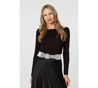 Izabel London Sparkly Embellished Metallic Buckle Belt