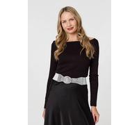 Izabel London Sparkly Embellished Metallic Buckle Belt In Silver Silver One Size
