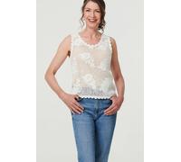 Sparkly Embroidered Mesh Sleeveless Vest Izabel London White S