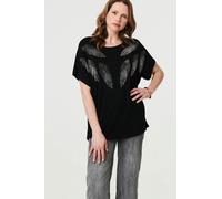 Izabel London Sparkly Feather Print Relaxed T-Shirt - Black - S/M