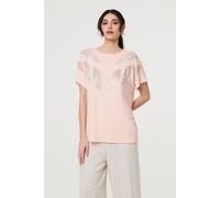 Izabel London Sparkly Feather Print Relaxed T-Shirt In Pink Pink S/M