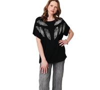 Izabel London Sparkly Feather Print Relaxed T-Shirt Made from a Viscose Blend for Women UK with Short Sleeves. Black