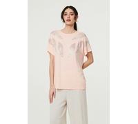 Izabel London Sparkly Feather Print Relaxed T-Shirt - Pink - M/L