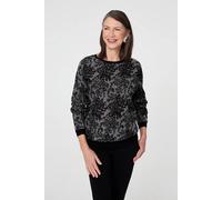 Izabel London Sparkly Floral Contrast Trim Jumper In Black Black 12