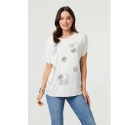 Izabel London Sparkly Graphic Print Relaxed T-Shirt - 14 - White