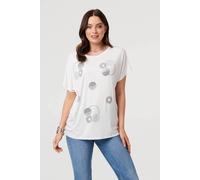 Izabel London Sparkly Graphic Print Relaxed T-Shirt - 16 - White
