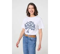 Izabel London Sparkly Graphic Print Short Sleeve Top In Blue Blue S/M
