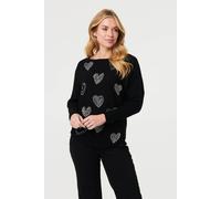 Izabel London Women's Sparkly Heart Print Long Sleeve Jumper in Black | Size: Medium/Large Izabel London Black M/L